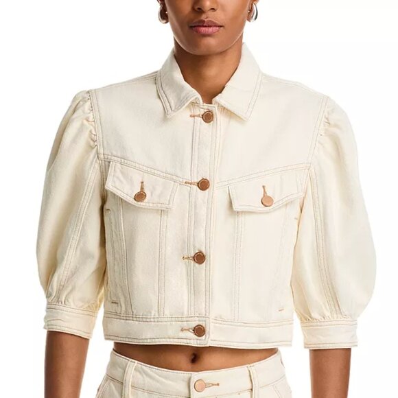 Blank NYC Cake Topper | Puff Sleeve Cream Denim Jacket | Sz M | *New w Tag* - Picture 2 of 8